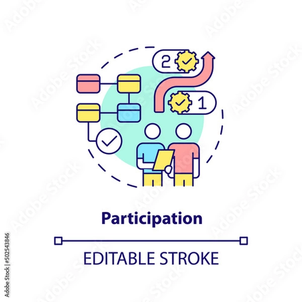 Fototapeta Participation concept icon. Manage process. International cooperation concept abstract idea thin line illustration. Isolated outline drawing. Editable stroke. Arial, Myriad Pro-Bold fonts used