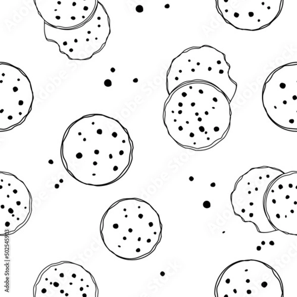 Obraz Hand drawn cookie pattern. Simple cute cookie flat  seamless pattern. Background for gift wrapping paper, fabric, clothes, textile, surface textures, scrapbook.