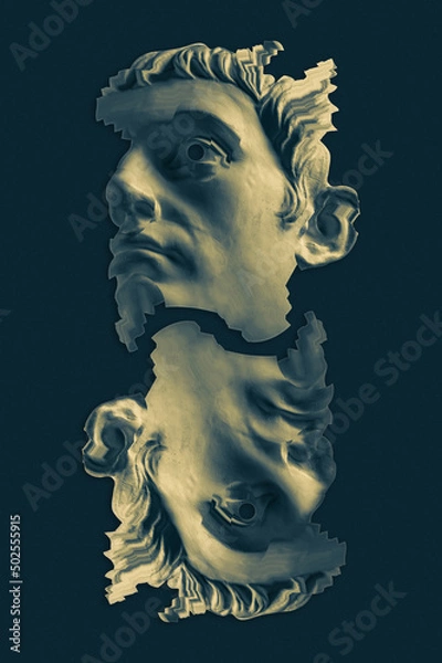 Obraz Collage with antique sculpture of human face in surreal style. Modern creative concept image with ancient statue head. Zine culture. Contemporary art poster. Funky punk minimalism. Unusual design.