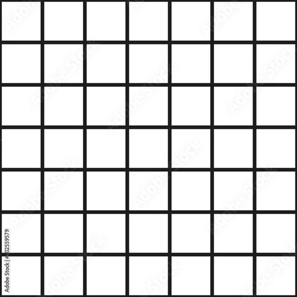 Obraz White squares and tiles, background with black horizontal and vertical lines. Seamless and repeating pattern. Editable vector illustration.