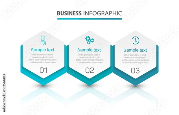 Fototapeta Business infographic design template with 3 options, steps or processes. Can be used for workflow layout, diagram, annual report, web design 