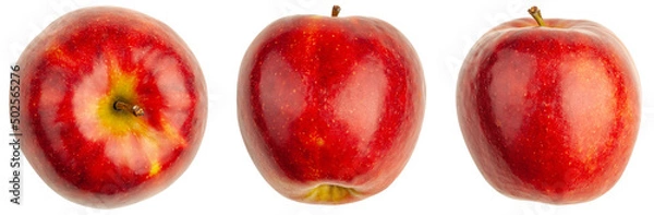 Fototapeta Red apple, top and side view. Red apple with tail isolated on white background.