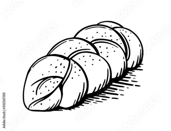 Fototapeta Bread basket is a hand-drawn bakery element Vector sketch of doodles. For cafe and bakery menus