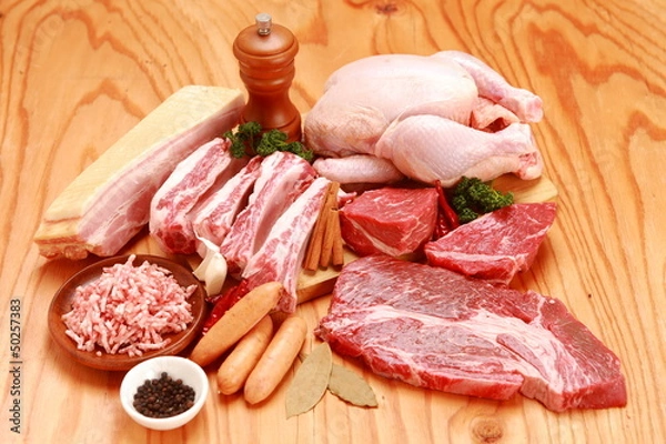Obraz różne surowe mięso