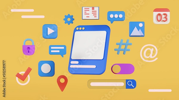 Obraz 3d render of user interface and icons with tools for work.