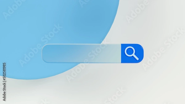Obraz 3d render of a search button with a transparent glass magnifier.