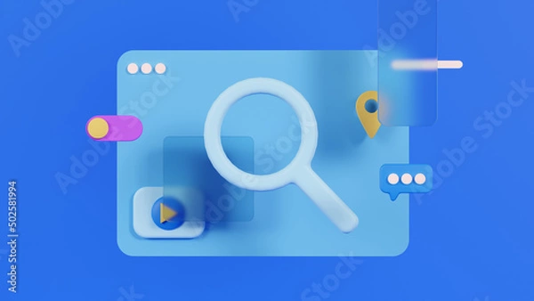Obraz 3d render of search interface with magnifier, glassmorphism and icons 