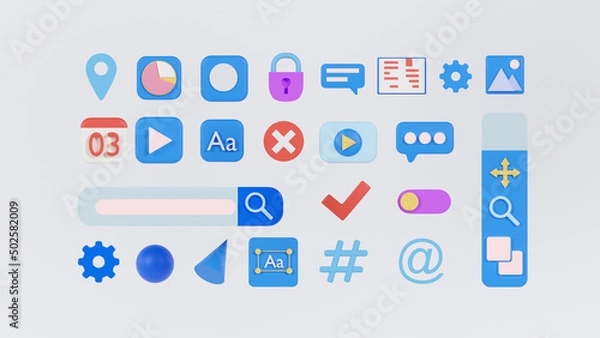 Fototapeta 3d render of icons for ui.
