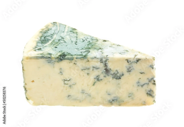 Fototapeta Wedge of soft blue cheese, isolated on white