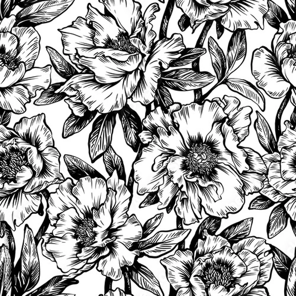 Fototapeta Seamless floral pattern with peonies.