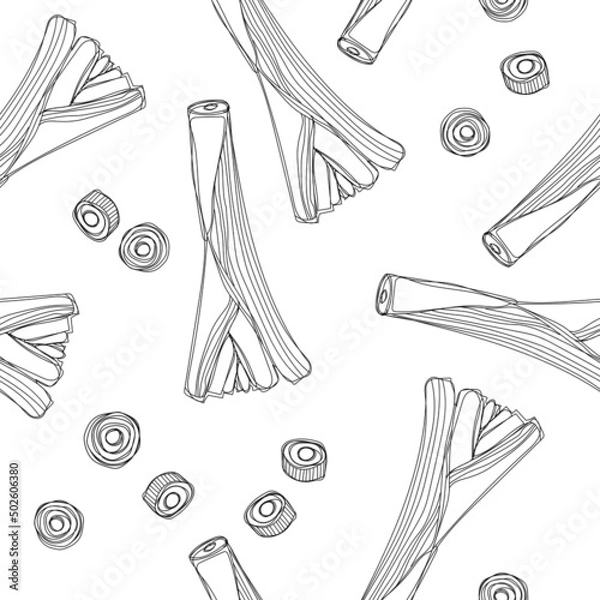Fototapeta Leek pattern. Ripe leek on brown or white background. Vector illustration.