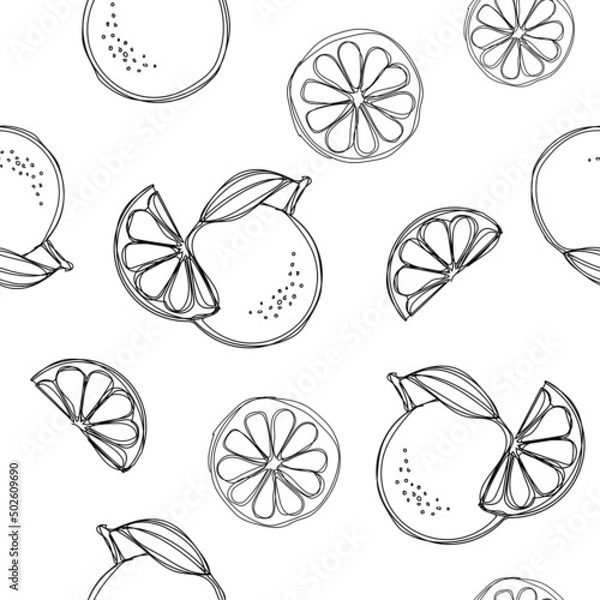 Obraz Black and white Lemons and oranges seamless pattern