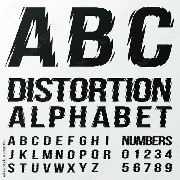Obraz Refraction and Distortion alphabet and numbers. Refraction and Distortion Glass Effect. Eps10 vector.