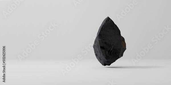 Obraz black or dark stone or rock fragment isolated on white background. Layout or wallpaper. 3d rendering