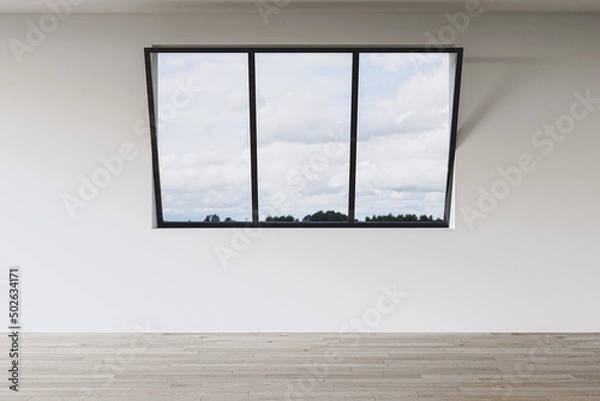 Fototapeta Illustration 3D rendering large luxury modern bright interiors Living room mockup computer digitally generated image