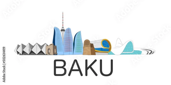 Obraz The main monuments of Baku, Azerbaijan. Vector illustration.
