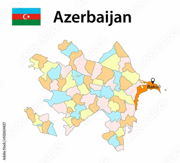 Obraz Azerbaijan map with city borders. Vector illustration.