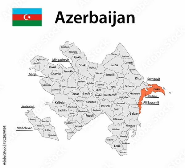 Obraz Azerbaijan map with city borders. Vector illustration.