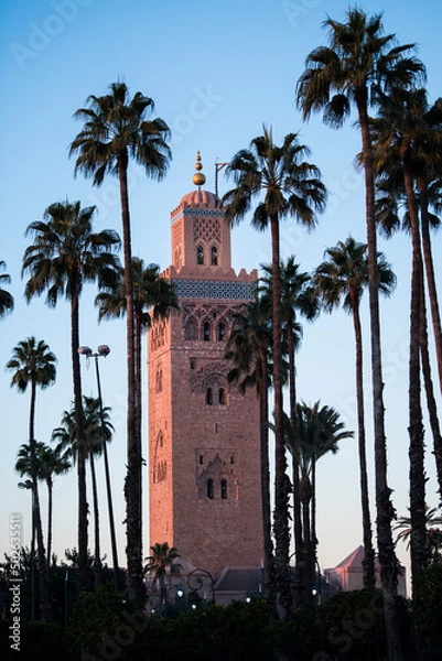 Fototapeta Marrakesh, Morocco - May 01,2022: The architecture of the old Medina district of Marrakech.