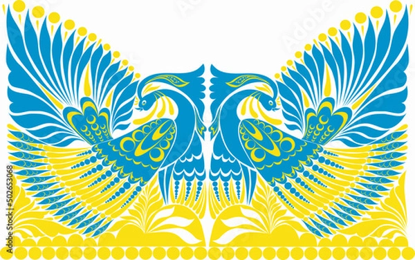 Obraz vector ornament. folklore ornament withe bird blue yellow