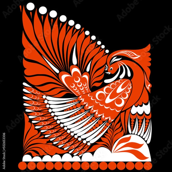 Obraz vector russian ornament. folklore ornament withe bird