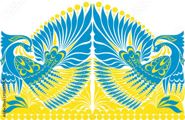 Obraz vector ornament. folklore ornament withe bird blue yellow