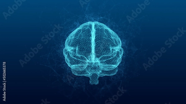 Obraz Brain. Low polygonal abstract digital human brain. Neural network. IQ testing, artificial intelligence virtual emulation science technology concept. Brainstorm think idea. 3D illustration.