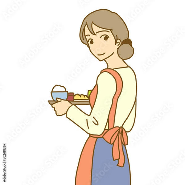 Obraz 料理を運ぶ女性（カラフル）