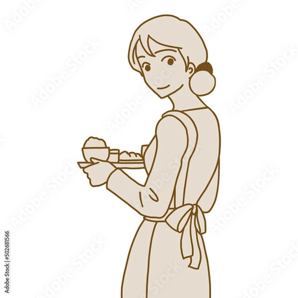Obraz 料理を運ぶ女性（シンプル）