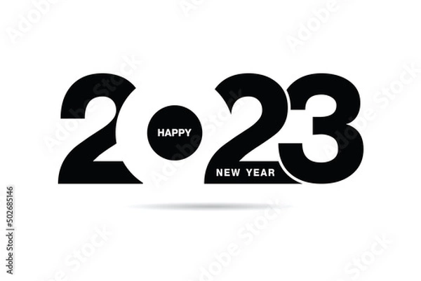 Fototapeta Happy New Year 2023 text design. for Brochure design template, card, banner. Vector illustration. Isolated on white background.