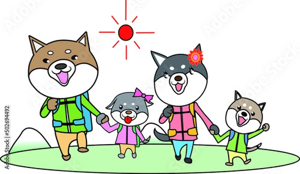 Fototapeta 柴犬家族がトレッキング