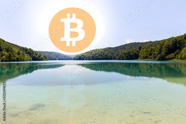 Obraz Bitcoin symbol on the lake