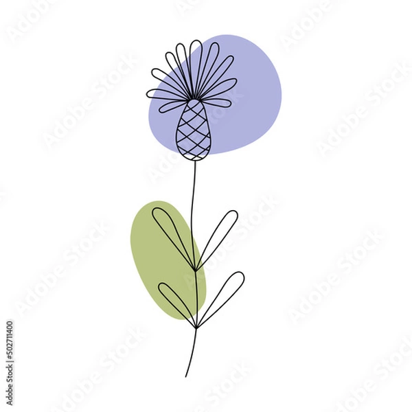 Fototapeta Flower in the style of line art with colored spots