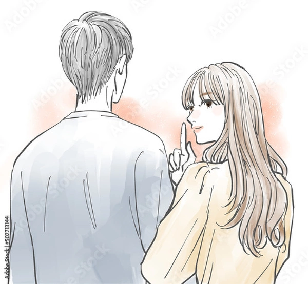 Obraz カップル　男性と腕を組みながら後ろを振り返る女性