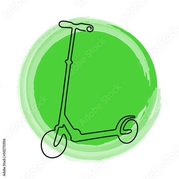 Fototapeta Scooter in continuous line art drawing style on green round splash Vector illustration