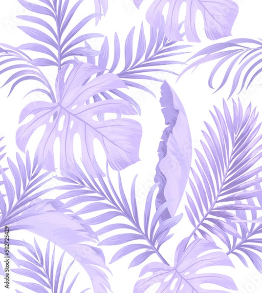 Obraz Green tropical palm leaves seamless vector pattern on the black background.Trendy summer print.	
