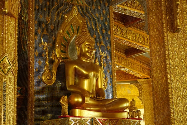 Fototapeta golden buddha in temple.Makha Bucha Day.Vesak Day.Asanha Bucha.Buddhist Lent.