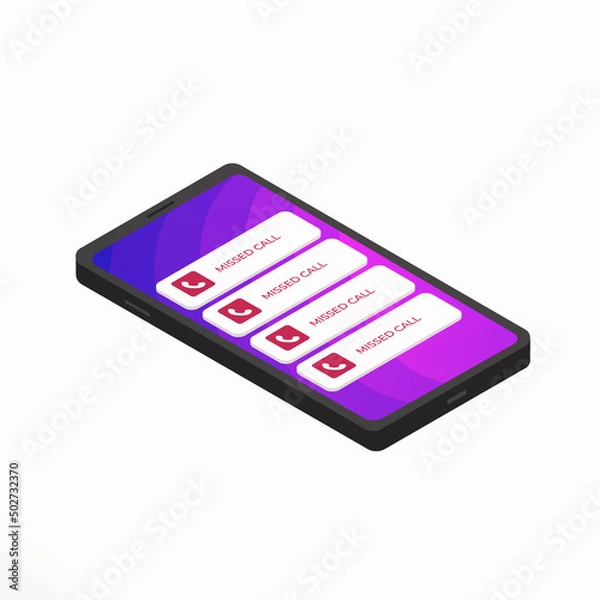 Fototapeta Missed call notification concept. Isometric smartphone isolated on white background.