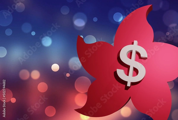Fototapeta Beautiful Floating Bauhinia and Hongkong Dollar sign, 3D rendering, 3D illustration