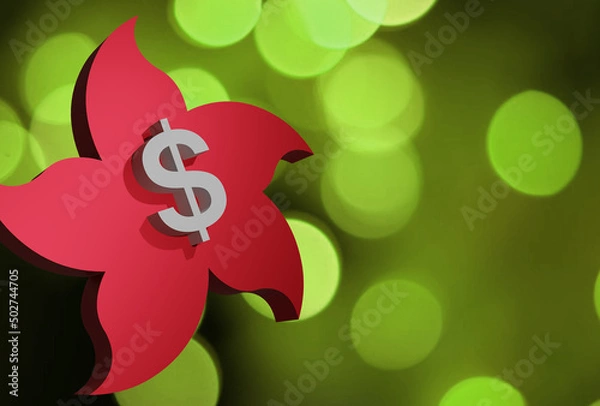 Fototapeta Beautiful Floating Bauhinia and Hongkong Dollar sign, 3D rendering, 3D illustration