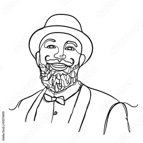 Obraz Mann mit Bart - Vektor Kunst Abstrakt. Vollbart und Hut.