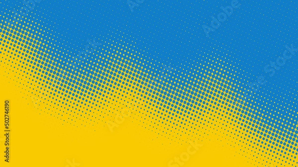 Fototapeta Superhero pop art background in yellow and blue colors in retro comic book style, fun dotted texture background for poster or placard, vector illustration eps10