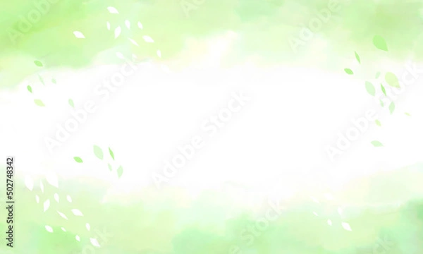 Fototapeta 水彩_葉っぱの背景フレーム