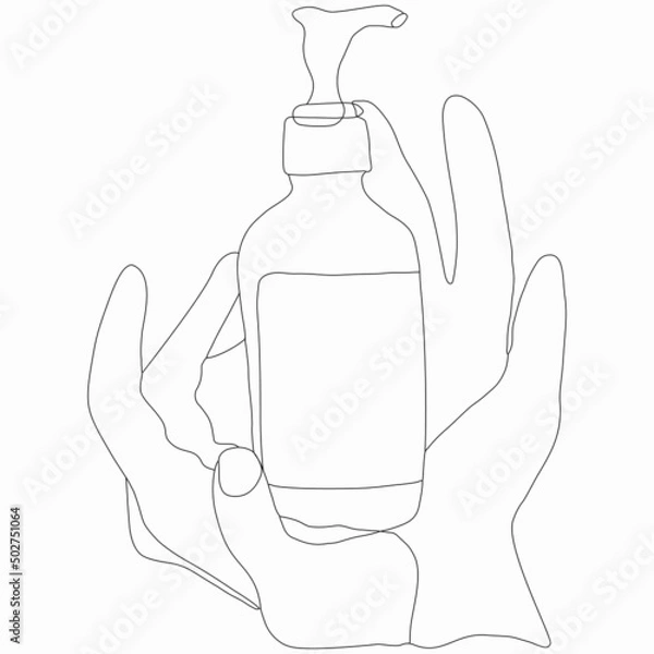 Fototapeta Beauty and care. Silhouette of hands holding body cream. Vector flat line art illustration. Vector element for decoration in the style of minimalism. Imitation of drawing by one line. Body cosmetics