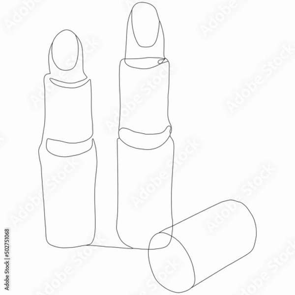 Fototapeta Beauty and care. Decorative cosmetics. Lipsticks. Vector flat line art illustration. Element for decoration in the style of minimalism. Imitation of drawing by one line