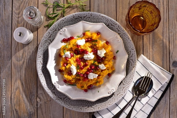 Obraz Pumpkin risotto with ricotta and pomegranate 