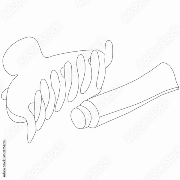 Obraz Beauty and care. Face or body cosmetics, hair clip, crab. Vector flat line art illustration. Vector element for decoration in the style of minimalism. Imitation of drawing by one line