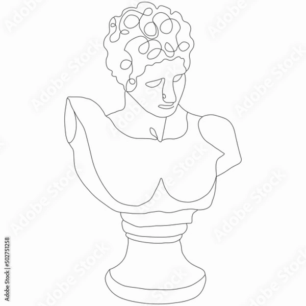 Fototapeta Beauty and fashion. Gypsum head for the house in the form of a head. Vector flat line art illustration. Vector element for decoration in the style of minimalism. Imitation of drawing by one line