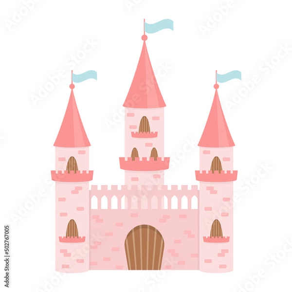 Obraz Fairytale pink castle for the princess. Isolated on a white background.