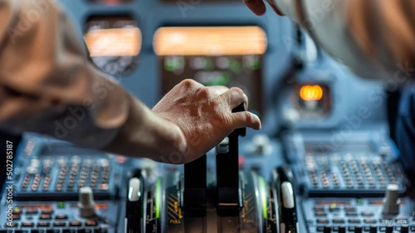 Fototapeta pilots in a cockpit in an airplane